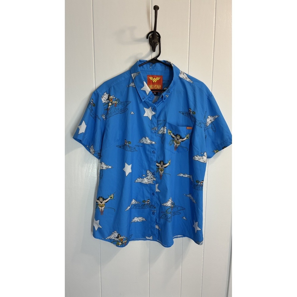 New RSVLTS Youth 2XL DC Wonder Woman Invisible Jet Kunuflex Button Up Shirt
